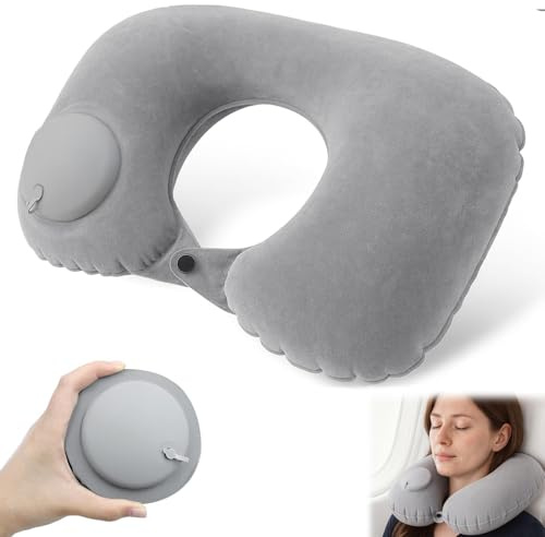 Vlecexs Cuscino da Viaggio Gonfiabile, Cuscino da Viaggio Collo da Compatto Cuscine Viaggie Portatile Inclusa Tappi per le Orecchie, Maschera e Borsa per Campeggio, Viaggi, Aereo, Treno, Auto, Ufficio