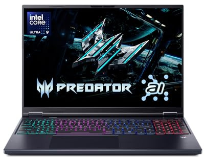 acer Predator Helios Neo 16 AI Gaming Laptop | Intel Core Ultra 9 Processor 275HX | NVIDIA GeForce RTX 5070 Ti | 16 WQXGA 240Hz G-SYNC | 16GB DDR5 | 1TB Gen 4 SSD | Killer Wi-Fi 6E | PHN16-73-92B8