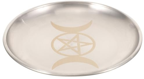 OHPHCALL Piatto Decorativo in Ferro Argento Pentagramma e Luna, Vassoio Portagioielli Multipurpose senza Sbavature, per Offerte Religiose e Decorazioni Casa