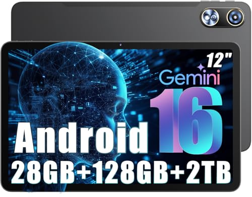 Raemond 2026 Nueva Tableta Android 16 de12 Pulgadas, 28 GB (8+20) de RAM +128 GB de ROM (Ampliable a 2 TB), T615 Octa-Core,Pantalla IPS 2K 2000x1200,16 MP+8 MP,8000 mAh, WiFi 2.4G/5G, GPS,Gemini AI