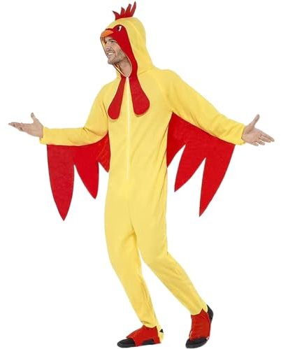 Kreeqe Disfraz de gallo de felpa para adultos, overol de forro polar de cuerpo completo, disfraz de escenario, cosplay, fiesta de Halloween, suave, tallas unisex (amarillo-rojo, S)