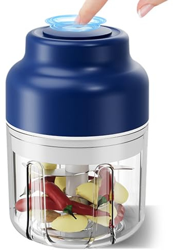 Upgrade Electric Garlic Chopper, Electric Mini Food Processor Portable Veggie Cutter Chopper, USB Rechargeable Wireless Food Chopper with 6 Blades for Mashing Garlic, Chili, Onion, Fruit, Meat Ginger