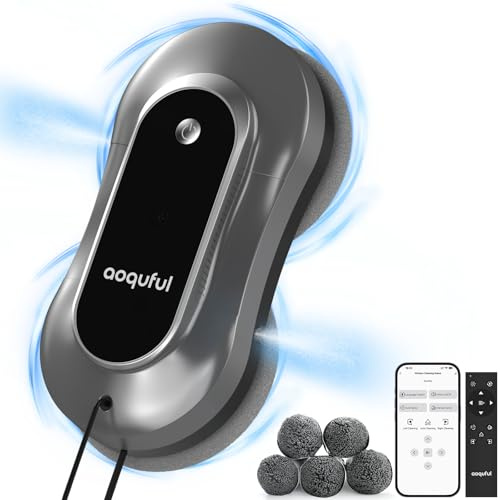 AOQUFUL Robot Lavavetri Intelligente - Pulitore Elettrico con Doppio Spruzzo d'Acqua, Controllo Remoto e App, Adatto per Vetri Interni ed Esterni, Include 12 Panni, grigio