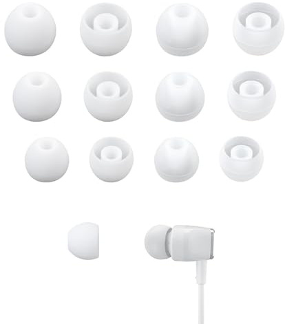 aceyoon Lot de 12 / 6 paires de bouchons d'oreille de rechange en silicone pour écouteurs intra-auriculaires, embouts antibruit doux, tailles S/M/L, blanc + transparent