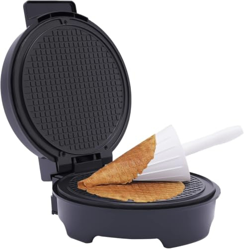 Gaufrier 1200 W pour gaufres glacées, cornets et frites, thermostat réglable, revêtement antiadhésif, machine à cornes en acier inoxydable avec moule à cônes