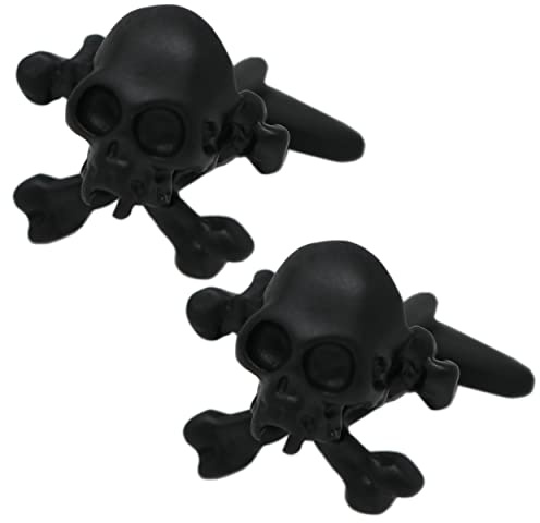 MENDEPOT Skull Cufflinks Black Skull And Cross Bones Cuff Links In Box (A)
