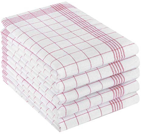 Betz 5er Set 50 x 70 cm Halbleinen Geschirrtücher extrem strapazierfähig und saugstark Geschirrhandtuch Gläsertuch Jacquard Gläsertücher Küchentuch Handtuch MCT-11 HL rot
