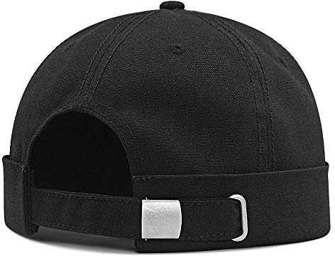Brimless Cap Skullcap Rolled Cuff No Visor Beanie Sailor Hat for L/XXL Big Head (Black, XXL(24.4-26.77))