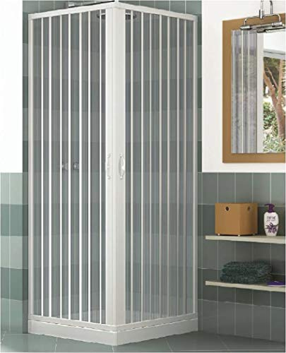 Cabine de douche en PVC 2 côtés avec ouverture d'angle à soufflet Blanc 80 x 80 cm Hauteur 185 cm