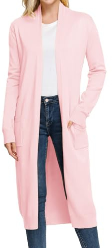 GRACE KARIN Women's Long Sleeve Open Front Knit Coat Outwear with Pockets(XL,Baby Pink)