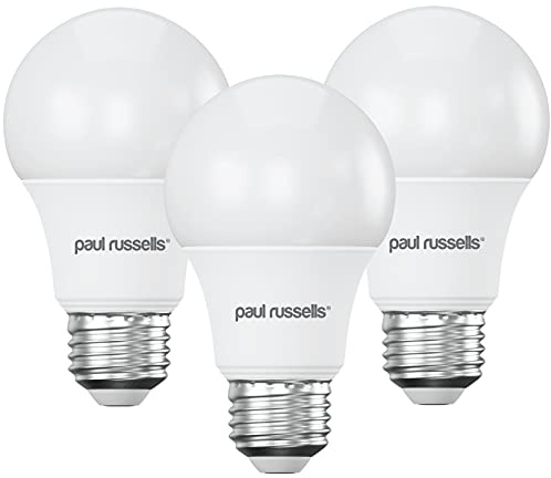 paul russells LED GLS Light Edison Screw ES, 60w Equivalent, 8watt 806LM LED Bulbs, 2700K Warm White Lamp, Classic Frosted A60 Standard E27 Energy Saving Non-Dimmable Large Globe Lightbulb, 3 Pack