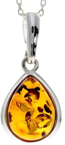 SilverAmber Jewellery - Colgante clásico de ámbar báltico real y plata esterlina sin cadena - 435, 2.5 x 1.1 cm, Plata de ley