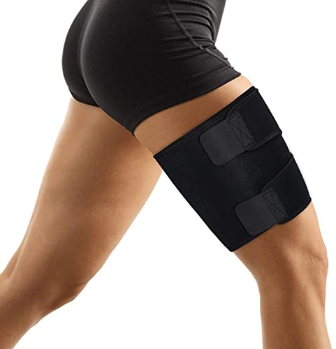 supregear Thigh Wraps Support, Compresión Ajustable Neopreno Manga del Muslo Transpirable Antideslizante Upper Leg Brace para Unisex Tirado del Músculo de la Ingle Cuádriceps, Negro, XL