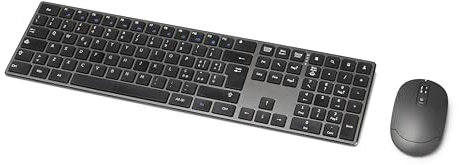Amazon Basics mouse wireless ricaricabili, tastiera full size ultrasottile e silenziosa con tastierino numerico, Nero