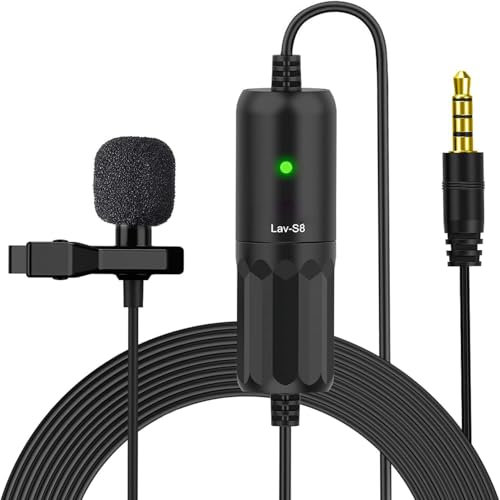 Moman S8 Lapel Microphone with Clip 8 m Lavalier Microphone Omnidirectional Condenser Mini Clip Microphone with Cable for DSLR Camera/Mobile Phone/Audio Recorder/Mixer/Interview/Video