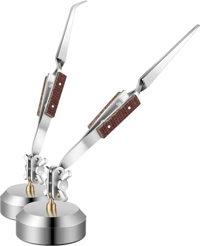 Dritte Hand-Pinzette, gerade, gebogene Lötpinzette, Dritthand-Lötwerkzeug, Schweißpinzette mit Kreuzverriegelung, 360-Grad-Drehung, runde Basis für Juweliere, Schmuckherstellung, Schweißen, 2 Stück