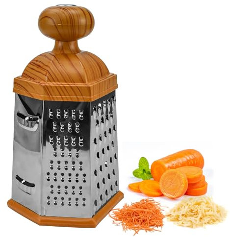 HEKOBAG 6-Seitige Vierkantreibe Edelstahl Reibe Edelstahl Küchenreibe Vierkant Edelstahlreibe Käsereibe Gemüsereibe 22 x 12cm Küchen Raspel mit Reinigungsbürste für Gemüse Ingwer Käse Gurken