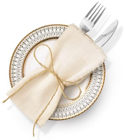 6 Leinenservietten mit Rand für Hochzeitstischdekoration - Cloth Napkins Western-Stil 42x42cm Helles Khaki