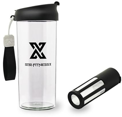 X SIM FITNESSX Agitador de Proteínas | Recipiente para Frutas | Vaso para Café Cold Brew Botella Deportiva Multifuncional con Filtro de Red/Mezclador (Negro, 500ML)