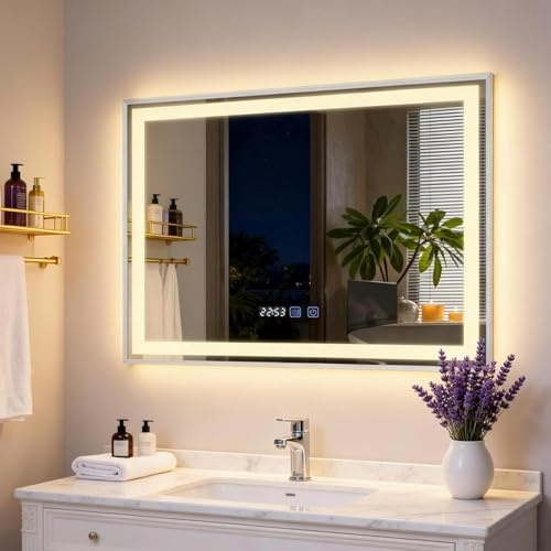 YU YUSING Specchio Bagno con Luce 80x60cm, 3 Colori, Orizzontale Argento