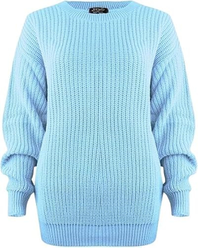 Pretty Attitude Oversized New Ladies Womens Chunky Baggy Jumper Knitted Sweater Thick Top S-XXL 8-22 (UK, Numeric, 8, 10, Regular, Regular, Sky Blue)