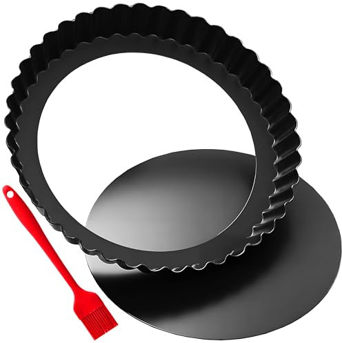 CFGUK 11 Inch Tart and Quiche Pan with Removable Bottom, Pie pans for baking, Non-stick Carbon Steel Quiche Pan for Pie, Mousse Cakes, Fruit and Desserts