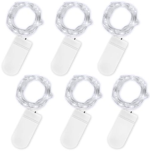 Jsdoin Fairy Lights, 6 Pack 2m 20 Led Battery Operated String Lights Copper Wire Light for Indoor Outdoor Lighting, Bedroom, Wedding Decor, Party, Christmas, Tree Decoration (Cool White)