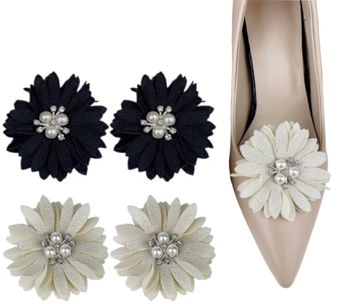 CULEO Decoración de zapatos,2 pares de accesorios para zapatos de boda con flores de perla, hebillas de zapatos de mujer desmontables hechas a mano.
