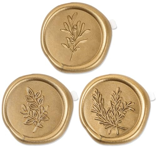 60 Pcs Wax Seal Stickers - Wedding Invitation Accessories Envelope Cards Seal Stickers Vintage Wax Sealing for Wedding Anniversary, Bridal Shower, Gift Wrapping, Christmas (3 Designs in 1 Pack) (Gold)