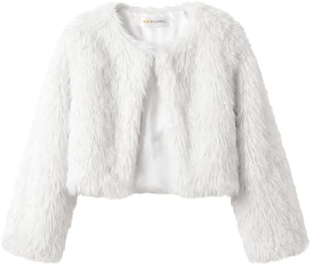 BOLEROSE Girls Faux Fur Bolero Jacket, White Sparkle, 3-4 Years