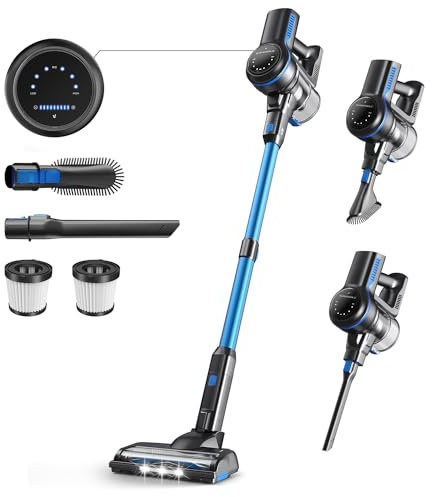 Generico Aspirapolvere Senza Fili, Scopa Elettrica Senza Fili Potente 26Kpa 265W, 6 in 1 Leggero, 45Min Autonomia, Batteria Rimovibile, Luci LED, Aspirapolvere per Peli Animali Pavimenti Tappeti