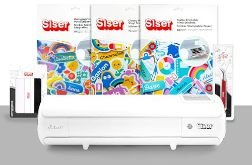 Siser Juliet® Pacchetto Print&Cut - Plotter da Taglio Professionale ad Alta Precisione con Sticker Adesivi Stampabili, Spatolina e Pinzette – Ideale per Stickers, Etichette e Creazioni DIY