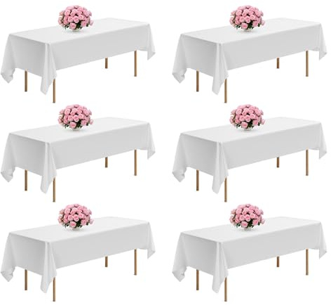 VEVOR White Tablecloths for Rectangle Tables, 6 Pack, 60 x 102 Inches, Reusable and Machine Washable Table Clothes, Wrinkle-Resistant Polyester Fabric Table Covers for Wedding, Party, Banquet