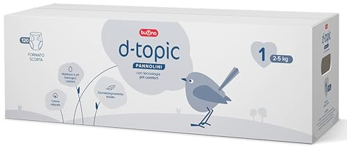 Buona Pannolini Taglia 1, 2-5 kg Formato Scorta con Tecnologia pH Comfort e Amido di Riso, Azione Lenitiva, Pannolini D Topic Antifughe, Superassorbenti, Regola pH per Pelli Sensibili
