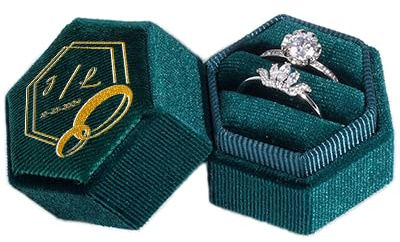 Mocessory Scatola per Anelli Esagonale in Velluto Personalizzata, Portaanelli da Matrimonio Personalizzato, Elegante Custodia in Velluto per Anelli di Fidanzamento
