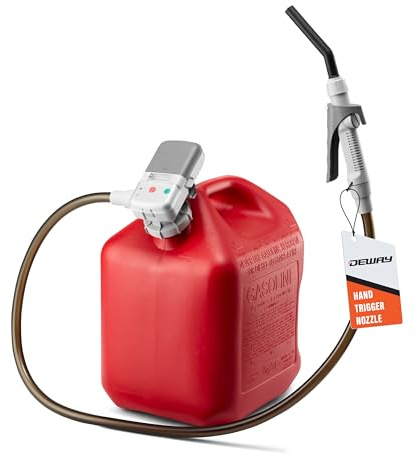 Deway AA Battery Gas Pump Automatic Fuel Transfer with Trigger Nozzle & PVC Hose - 2.4 GPM Siphon Pump for Gasoline, Diesel, Kerosene, Gas Cans, Generators, Lawn Mowers, Boats, ATVs