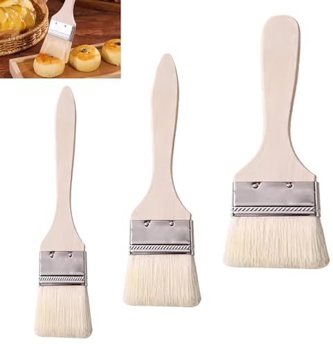 3 Pezzi Pennelli da Pasticceria con Setole Naturali, Pennelli Set da Cucina Classici, per Torte, Grigliate, Olio, Burro, Uova, 3 Misure: 16 x 4,4 cm, 17 x 3,5 cm, 17 x 2,4 cm (Marrone)