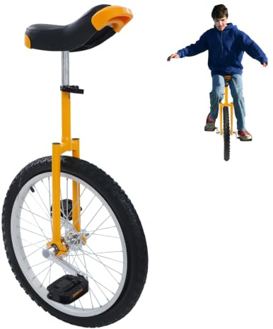 LKHDONG Unicycle Vélo monocycle unisexe de 20 avec poignées, draisie, entraînement d'équilibre max. 75 kg, béquille monocycle 78-90 cm, hauteur réglable (jaune)
