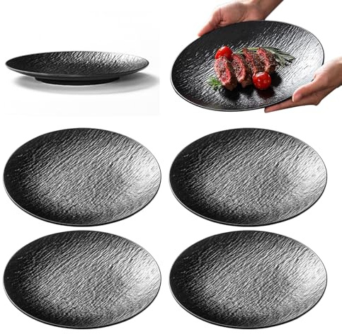 Bqkroa 4 stycken mattallrikar svart: 20,2 cm återanvändbara tårttallrikar, melamin stengods tallrik, rund mattallrik för kök, frukost, middag, sallad, desserttallrik, salladstallrik för grillning