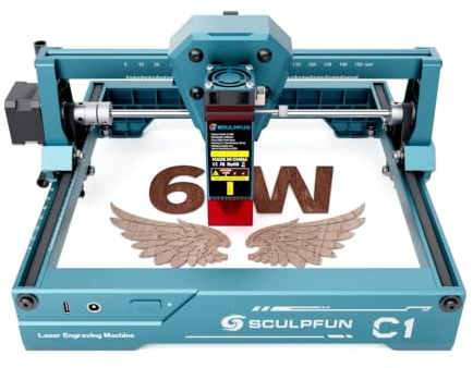 SCULPFUN Mini grabadora láser C1 6 W, máquina de grabado láser portátil con punto ultrafino de 0,06 mm, Plug and Play, superficie de grabado de 150 x 130 mm, para principiantes profesionales
