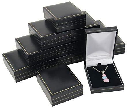 Box Displays 10 x Stunning Leatherette Pendant Drop Earring Chain Boxes - Jewellers Wholesale Pendant Box Suppliers (Black)