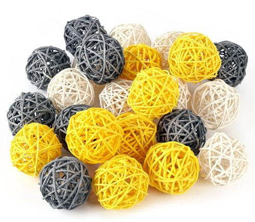 DomeStar 24PCS Yellow Decorative Balls for Bowl Centerpiece, 2 Inch Rattan Balls Wicker Balls Decorative Twig Orbs Spheres Bowl Fillers Vase Fillers Home Wedding Decor