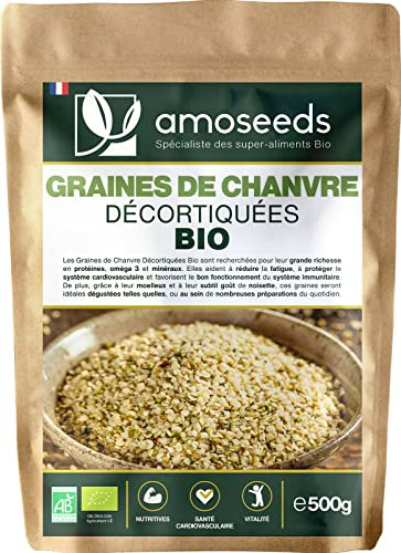 Graines de Chanvre Décortiquées Bio 500G | Origine EU, Protéines végétales, Anti-fatigue | Qualité Supérieure