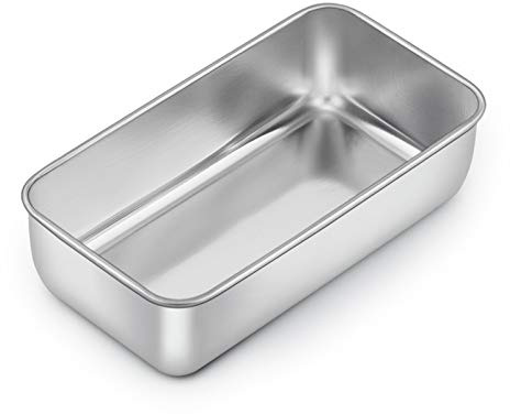 E-far Loaf Pan for Baking Bread, 9 x 5 Inch Stainless Steel Baking Loaf Pan, Metal Bakeware for Bread Meatloaf Cake Brownies, Healthy & Non Toxic, Brushed Finish & Easy Release, Oven & Dishwasher Safe