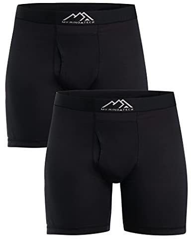 Merino.tech Merino Wool Underwear Mens - 100% Merino Wool Base Layer Boxer Briefs for Men (Medium, 2 Pack - 190 Black)