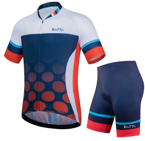 ROTTO Maillot Ciclismo Hombre Verano Ciclismo Conjunto de Maillot Camiseta y Pantalones Cortos Acolchados Bicicleta Manga Corta