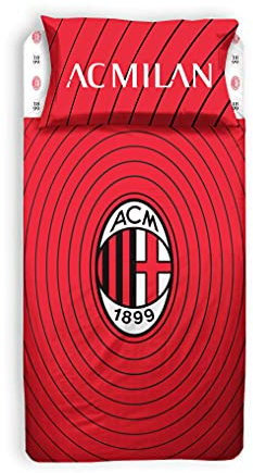 AC Milan Bettwäsche für Einzelbett, 100% Baumwolle, Rot und Schwarz