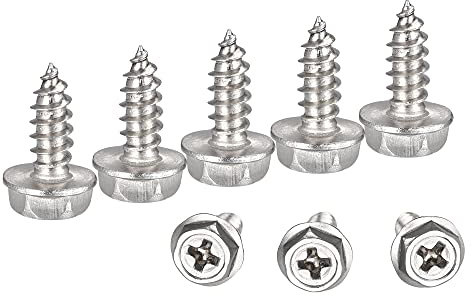 sourcing map Phillips Hex Washer Self Tapping Screws, M4 x 12mm 304 Stainless Steel Hex Flange Sheet Metal Screw 100pcs