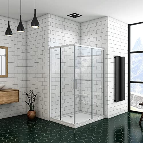 Ducha Casa 90x70x185cm Mampara de ducha angular corredera cuatro hojas(dos movibles y dos fijas), 5mm cristal templado antical, marco de aluminio mate