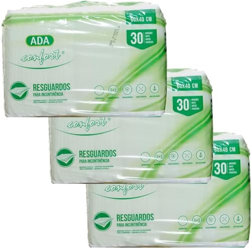 Ada Empapadores / Resguardos 60x40 cm - 3 Paquetes de 30 Unidades - Ideal para Incontinencia - Blanco - Poliéster y Plástico